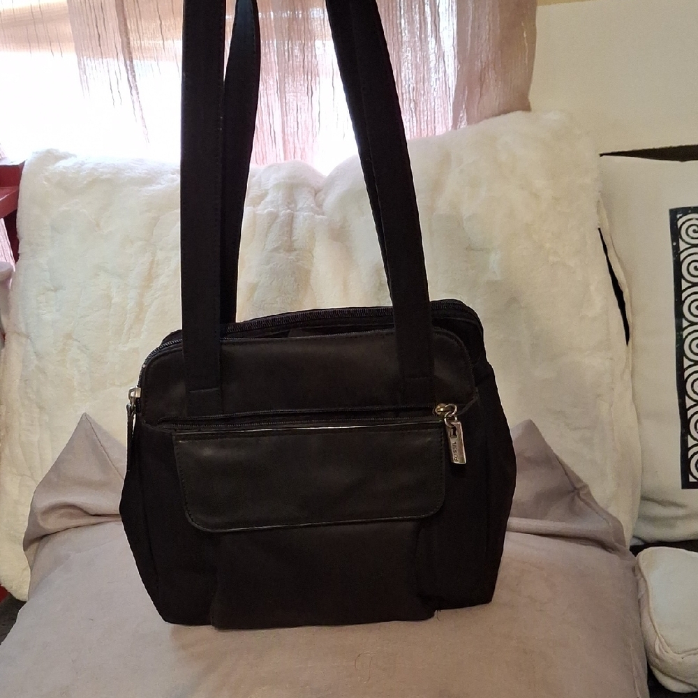 Fossil Black Nylon and Leather Shoulder Bag 3 Compartments